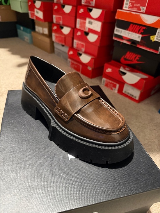 Coach Shoes - Coach Brown Leather Platform Penny Loafers